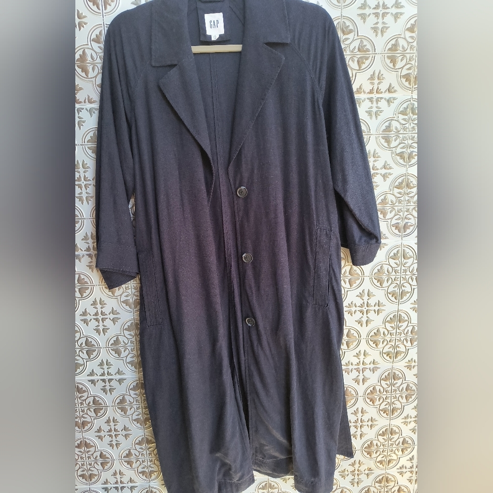 Gap Navy blue linen blend trench coat size small petite